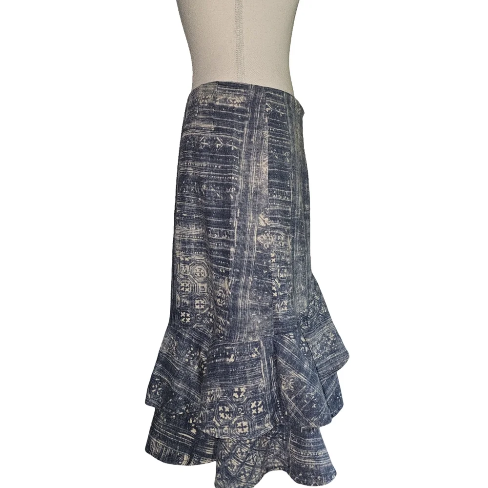 Lauren Jeans Co Ralph Lauren Womens Boho Linen Cotton Blue Ruffle Hem Skirt Sz 4 - Picture 3 of 14